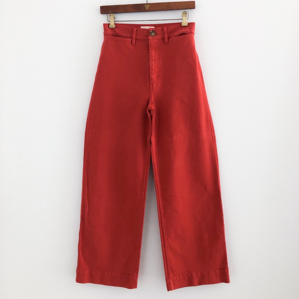 Lou & Grey Ultra High Rise Wide Leg Tomato Red Kamm Pants 28 NWOT